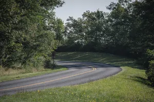 A winding road in the mountains.